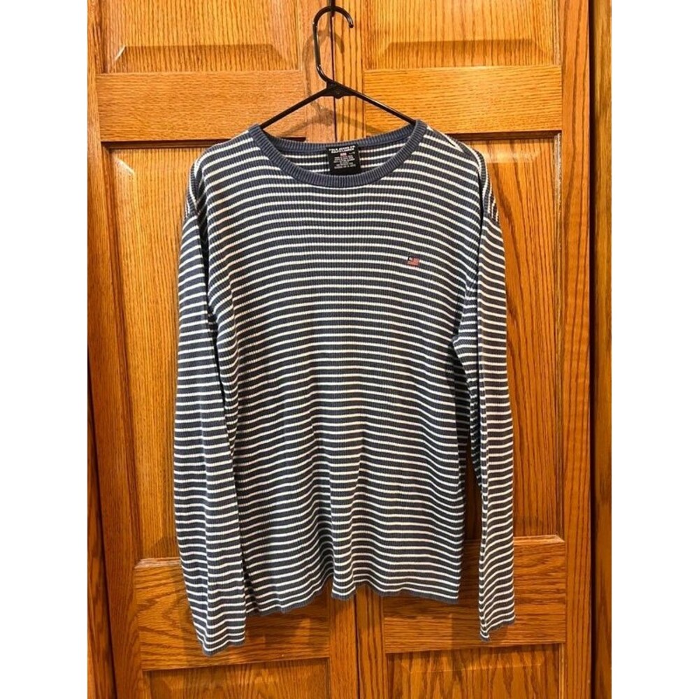 navy white striped Polo Jeans Co. Ralph Lauren long-sleeve thermal shirt mens L